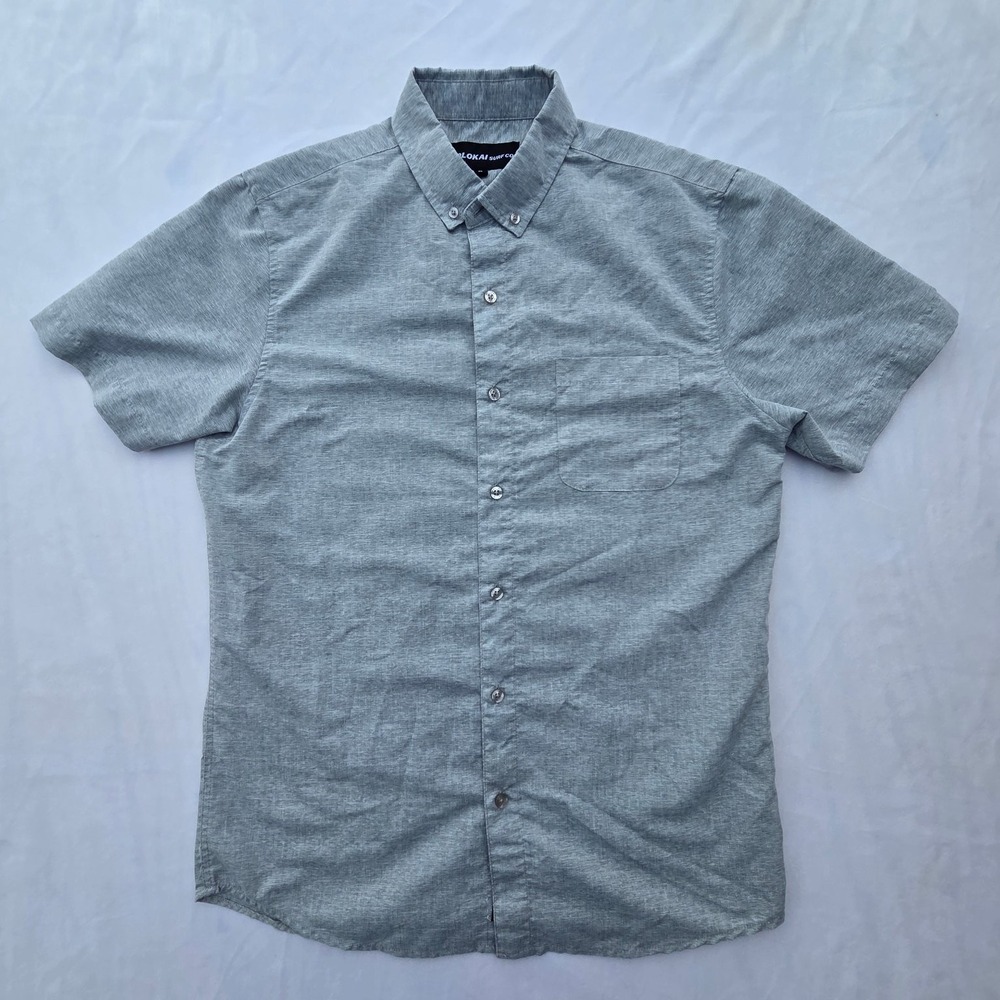 Molokai Surf Co Mens Button-Down Shirt M Gray Cotton Blend Short Sleeve
